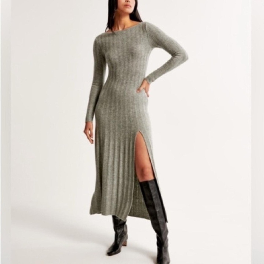 NWT Abercrombie & Fitch Gray Long Sleeve Sweater Dress with Side Slit